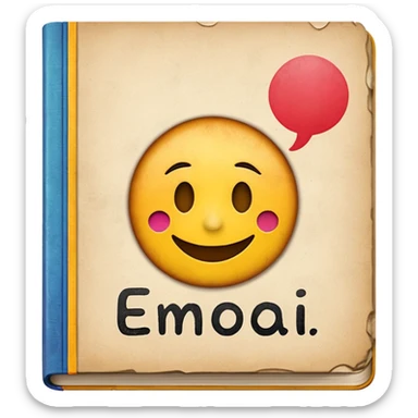 A textbook with the word 'emoji' written on the cover sticker