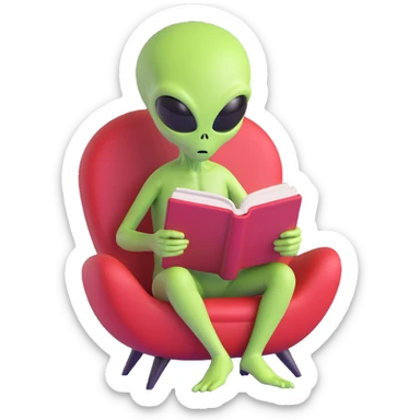 alien reading sticker