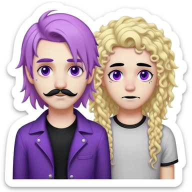 Emo girl with purple mullet and black eyeliner with piercings and man with long straight blonde hair and curly mustache  sticker