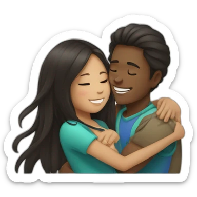 African young man hugging asian girl with long hair sticker