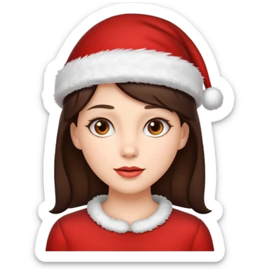 brunette woman with wearing Santa sticker