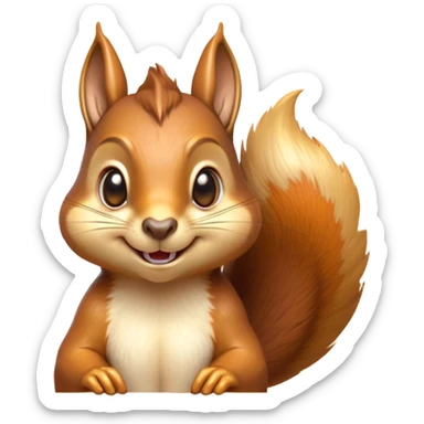 Cinematic Cheeky Squirrel Portrait Emoji, Head cocked to one side with a cheeky smirk and sparkling, impish eyes, featuring a compact, agile form with a luxuriously bushy tail and perky ears, Simplified yet remarkably expressive features, highly detailed, glowing with a playful, golden glow, high shine, mischievous and lively, stylized with an air of woodland naughtiness, soft glowing outline, capturing the essence of a cheeky squirrel that seems poised to leap out of the screen with a fun-loving attitude! sticker