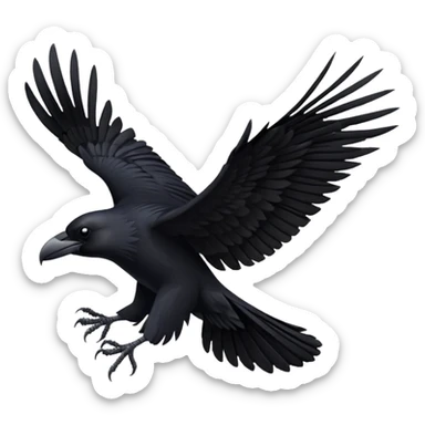 black raven in flight, representing bird shows at Puy du Fou theme park, emoji style sticker