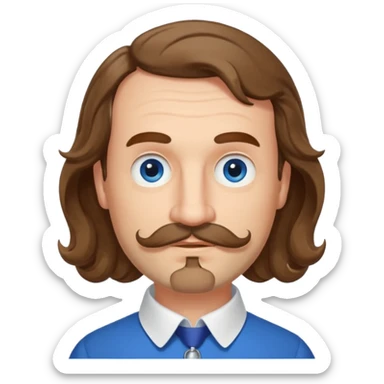 French writer Corneille, brown mi-long wavy hair, baldness on the forehead, moustache, goatee, dressed with a collar,blue eyes, garde à vous  sticker