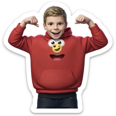 smiling boy in red hoodie sticker