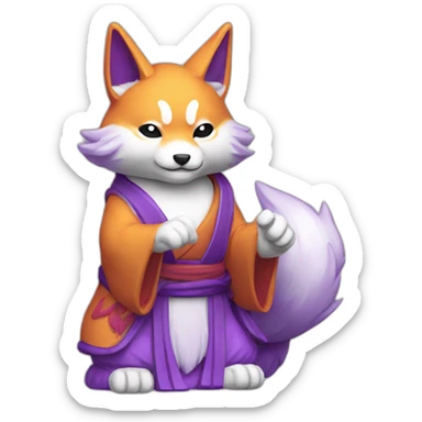 kitsune purple inari say hello with hand sticker