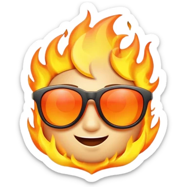 Make a fire emoji with sunglasses but without a face, just fire with glasses sticker