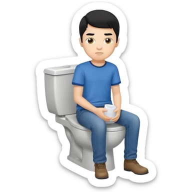 menino tom de pele medio claro com cabelo preto sentado no vaso sanitário quadrado sticker