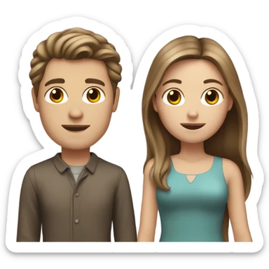 White young couple male has darker hair than female both have brown hair female has brown hair and long sticker