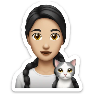 Woman with black hair  white cat  sticker