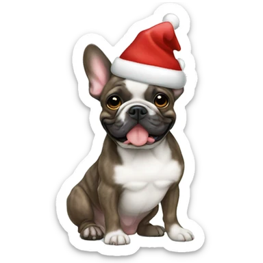 Brindle French bulldog with christmas hat sticker
