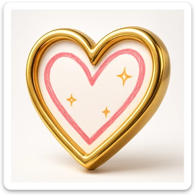 Add a gold outline to the large pink hand drawn heart with sparkles, keep the white clean background. sticker