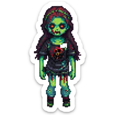 Zombie girl, pixel art style sticker