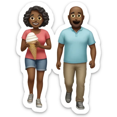 make an emoji that shows a American couple of a woman and a man going for a walk eating ice cream sticker