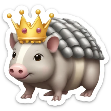 Gray chubby round armadillo pig panda centipede armadillo wearing a crown sticker