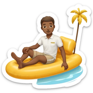 Pool attendant. white polo shirt. khaki shorts. african. sitting on a swimming pool float sticker