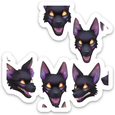 Black iridescent fluffy dog fox head skull zombie skull skeleton gold mechanical steampunk raven wings nebula galaxy stars colorful flowers fairy lights vintage sticker