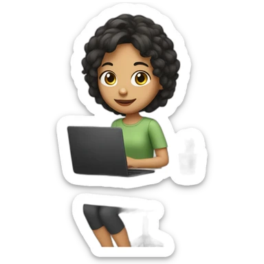 girl with dark hair and olive skin working on computer sticker