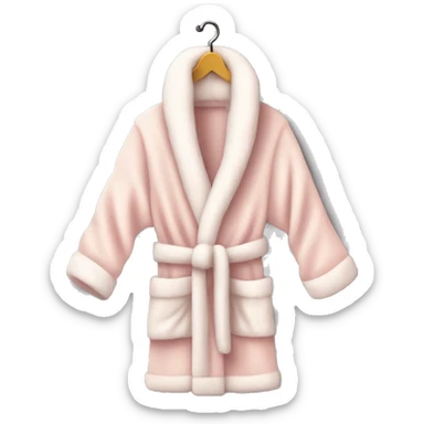 A pastel-colored fluffy bathrobe hanging on a simple hook or neatly folded.  sticker