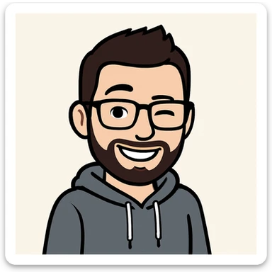 bitmoji style male, winking, glasses, hoodie sticker