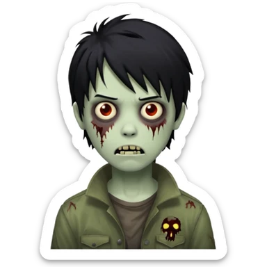 Boy, zombie, black hair, medium long, emo, shaggy, dark, spooky, creepy expression sticker
