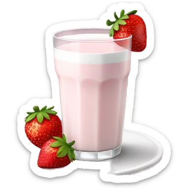 hot strawberry milk in a white glass with a small plate underneath sticker