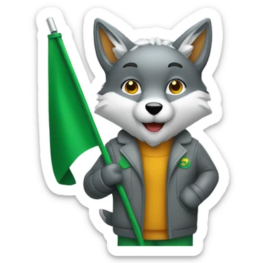silver fox holding a green flag sticker