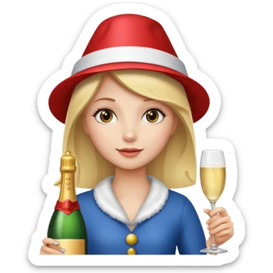 girl holdin only Champagne bottle with party cap. sticker