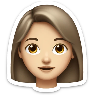 White girl with long voluminous brown hair with bangs and hazel eyes sticker