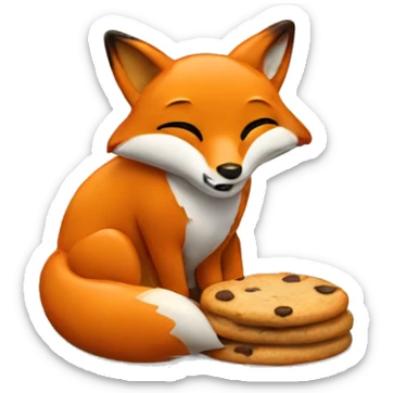 A fox sits and eats a cookie sticker