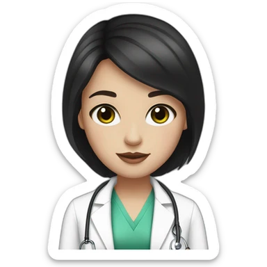 doctor, black hair, girl, white skin, straight hair, freckles, green-brown eyes, pink lips sticker