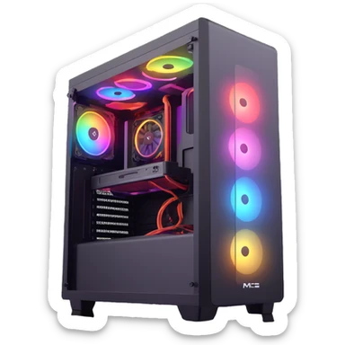 gaming PC tower with RGB lighting sticker