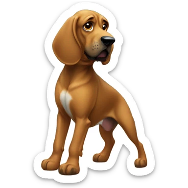 A  bloodhound dog standing erect on its hind legs in a boxing match. sticker
