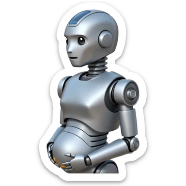 Pregnant male robot. Profile view. Facing left. 2 dimensional emoji style. sticker