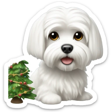  white maltese dog and Christmas tree sticker