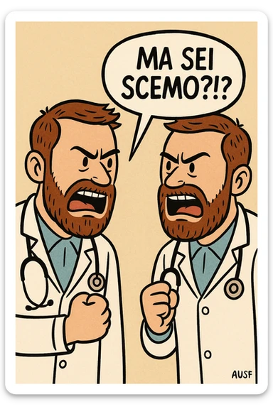 Dottore con la stessa faccia e camicie, dice "Ma sei scemo?!?" sticker