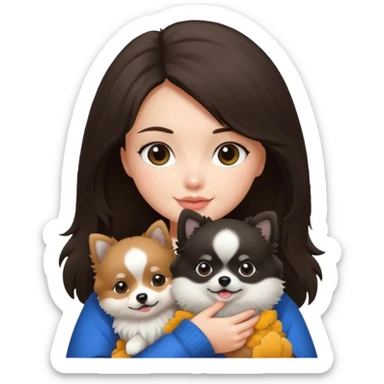 an brunette hair girl holding her pomeranian dog that looks like a panda sticker
