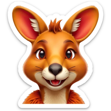 Cinematic Comical Kangaroo Portrait Emoji, Head tilted dramatically with an exaggeratedly amused expression, featuring a striking red-orange fur with a playful glint in its wide, expressive amber eyes, Simplified yet hilariously expressive features, highly detailed, glowing with a slightly sassy glow, high shine, dramatic yet playful, stylized with an air of cheeky outback mischief, bright and endearing, soft glowing outline, capturing the essence of a spirited and over‐the‐top kangaroo, so meme‐worthy it feels like it could bounce its way into internet fame instantly! sticker