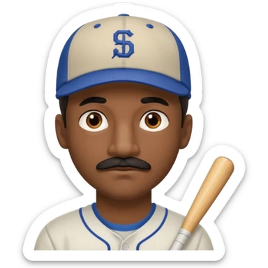 A dark-skinned man with a baseball cap, brown eyes, and a thin black mustache. sticker