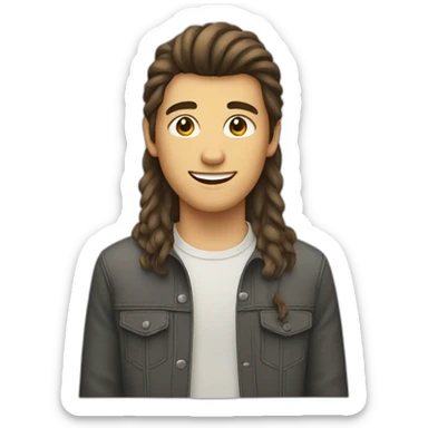a teenager with mullet with brown hair smiling sticker