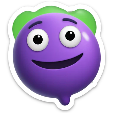 A purple chibi blob with a survey in it's hand whosing a green smiling emoji sticker