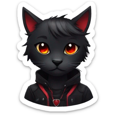 Anthro Edgy Cool Beautiful Black Cat-Fursona with Emo Hair-bangs with Red Streaks sticker