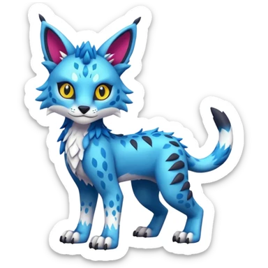 Colorful tropical kawaii edgy cute Lynx-Trico-Sergal-Wolf-Vernid-Fakémon-Pokémon-creature (full body) sticker