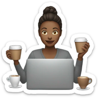woman on a computer juggling with coffee cups sticker