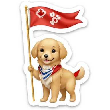 a full body of cute golden hold the flag sticker