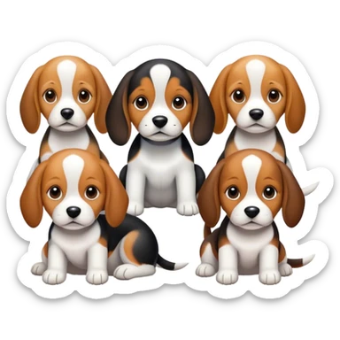 a baby beagle pup with his mom and other beagles they all have blak whie and brown fur  sticker