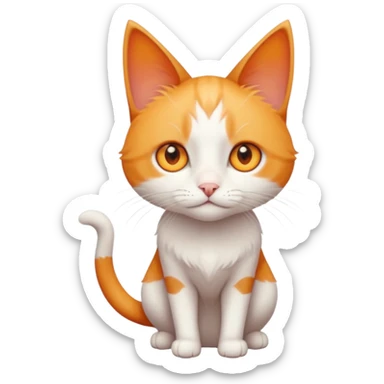 full body of tiny + skinny ginger and white cat with deep orange eyes and triangular shaped face sticker