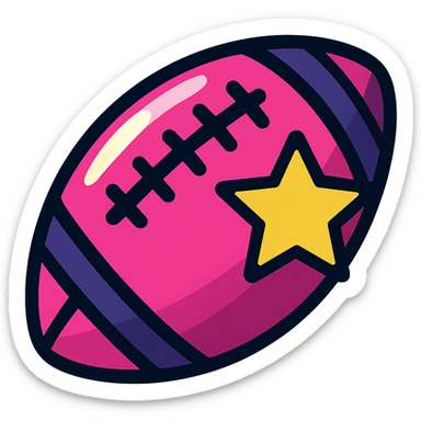 A pink and shining football with a yellow star sticker