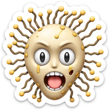 absolutely insane emoji with eyes popping out of sockets on springs, brain partially exposed, multiple gigantic polka-dotted tongues flailing in all directions, tiny explosions around head, face melting, completely deranged look sticker