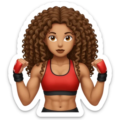 brown woman with long curly hair making MMA sticker